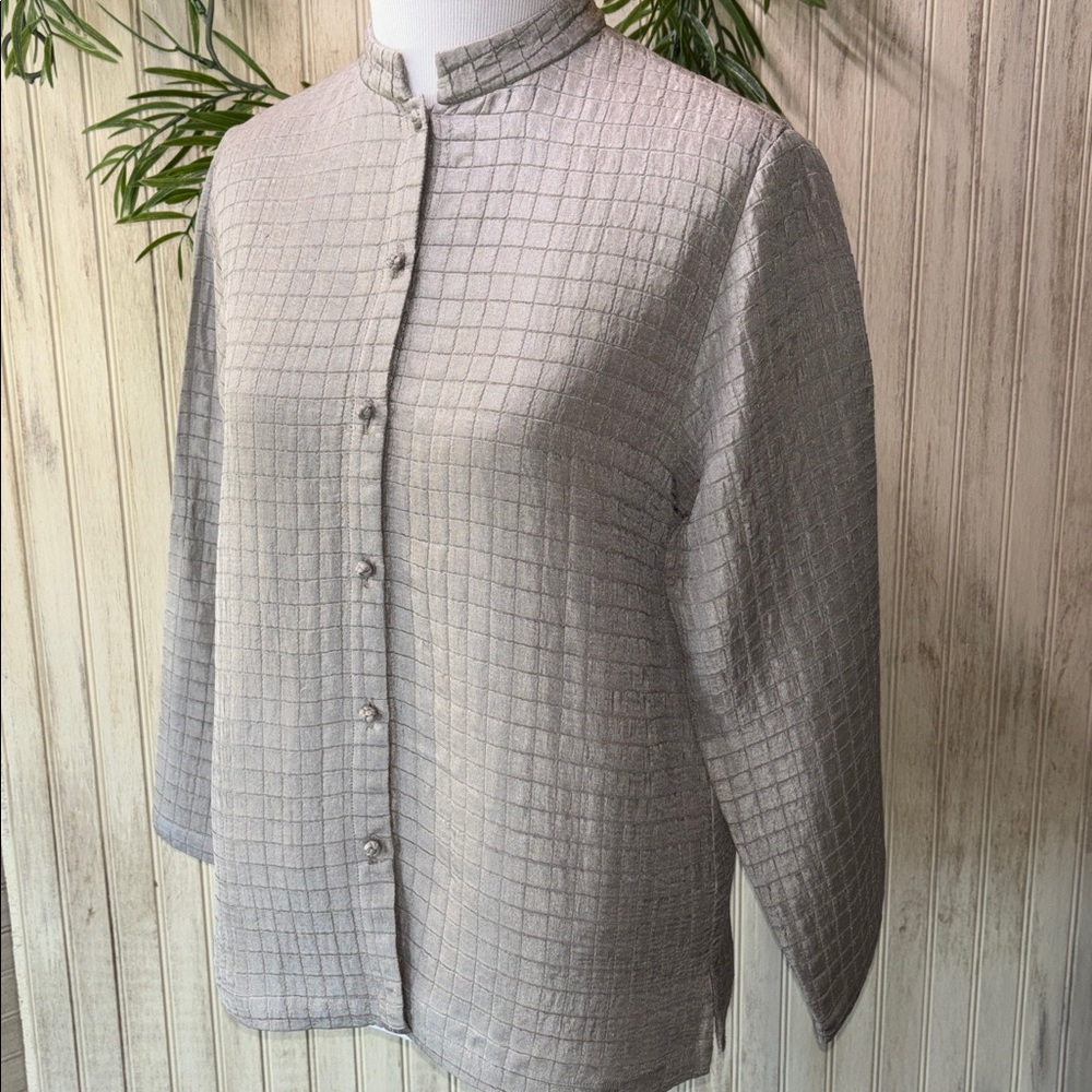 Eileen Fisher Silk Linen Kimono Button-Down Shirt, Small Petite, Vintage NWOT